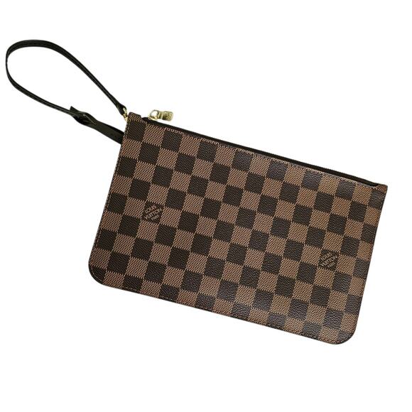 Louis Vuitton Damier Ebene Neverfull MM GM Pouch Wristlet Brown Canvas Leather - Picture 1 of 10